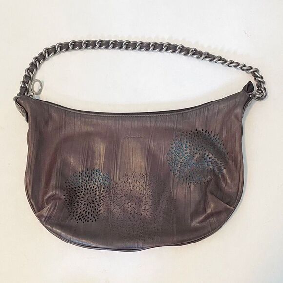 Ssamzie Brown Leather Laser Cut Shoulder Bag Floral Pattern - Picture 1 of 7